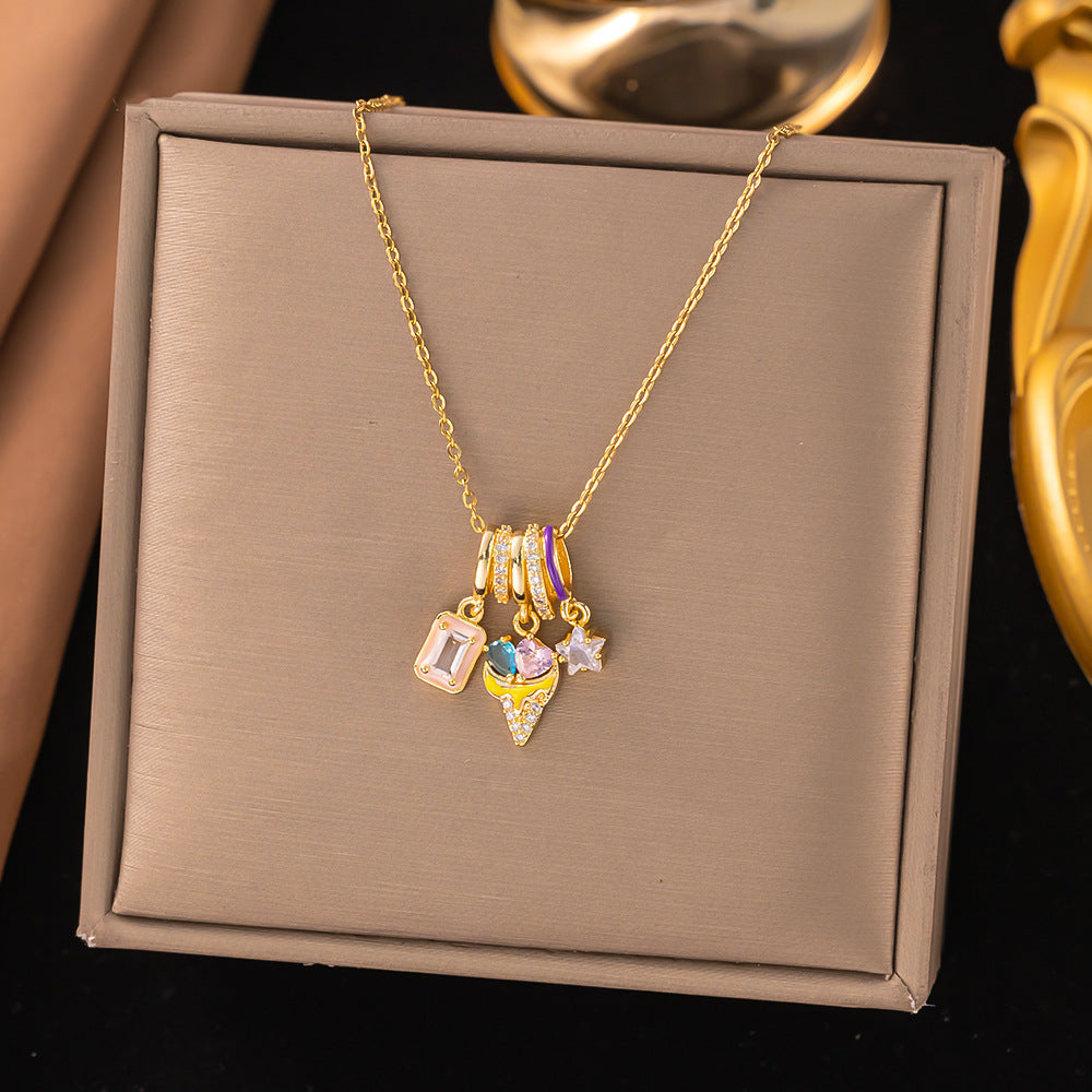Multi Color Designer Multi Charm Gold CZ Stainless Steel Pendant Bulk