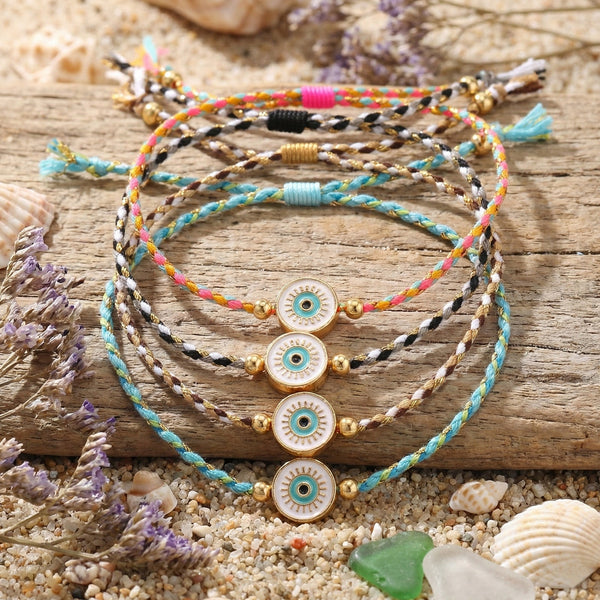 Multi Color Trendy Evil Eye Gold Beads Fabric Bracelet For Women Bulk Main image