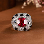Square Black Red Solitaire CZ Silver Anti Tarnish Free Size Ring Bulk