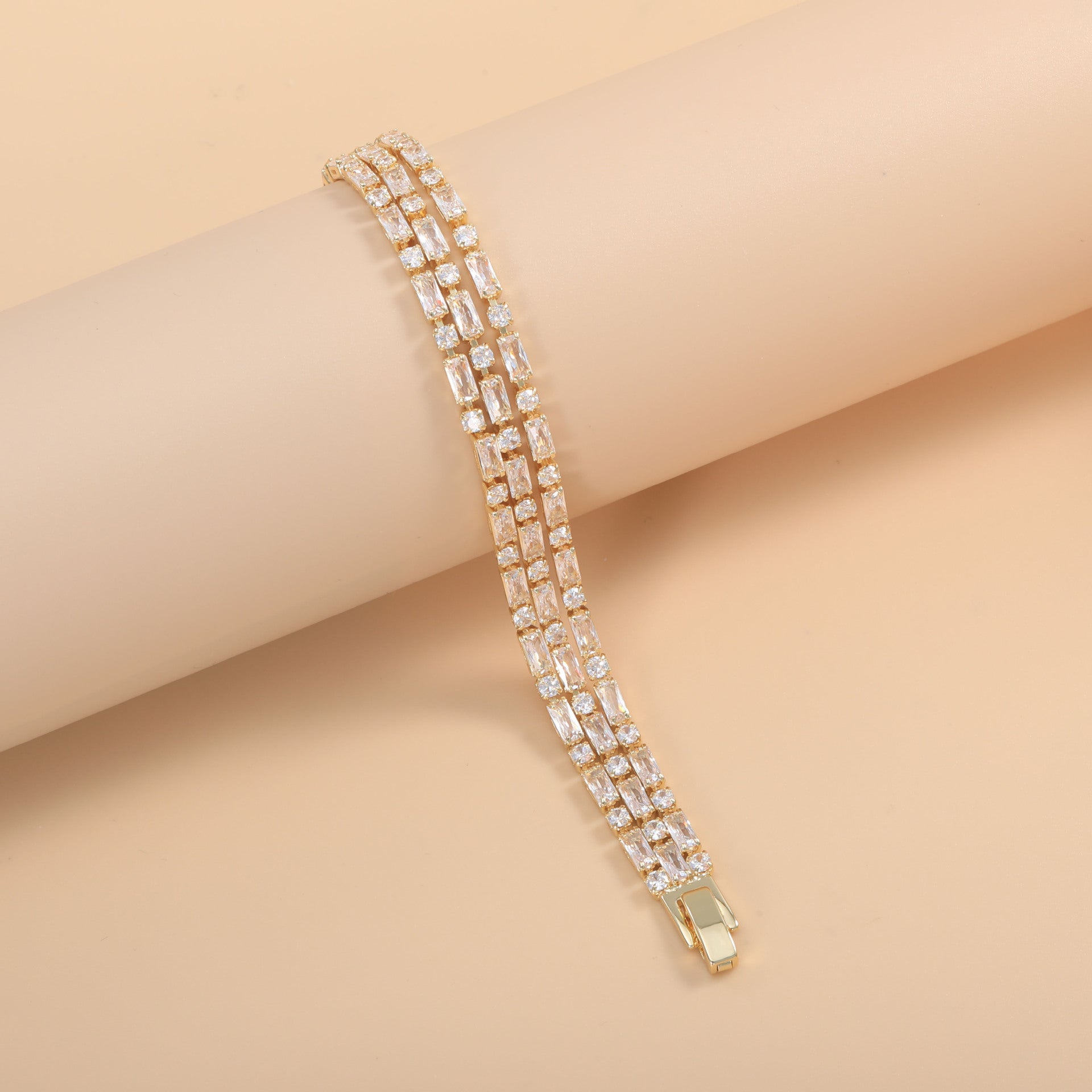 Bulk Layered Designer Baguette Gold Silver Plated CZ Copper Bracelet Main image