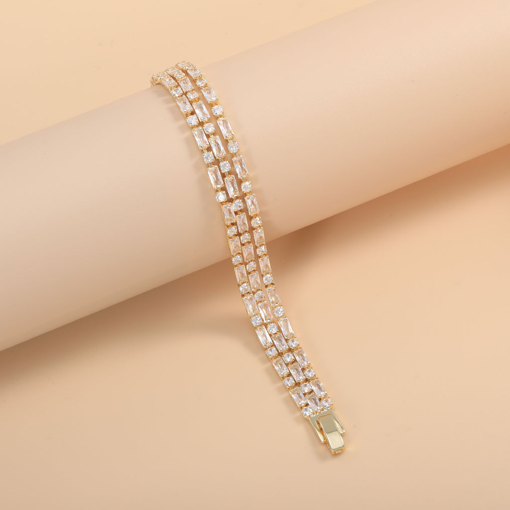 Bulk Layered Designer Baguette Gold Silver Plated CZ Copper Bracelet