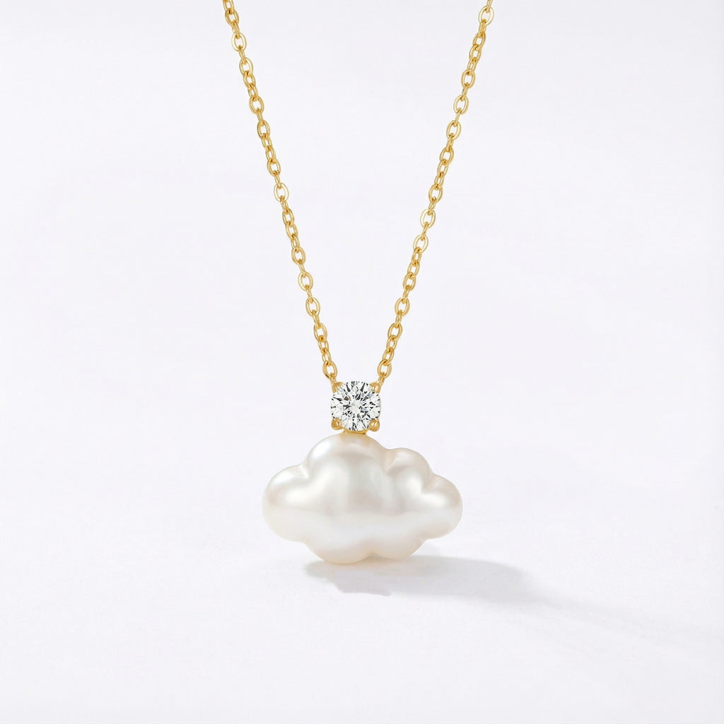 Cute White Cloud Charm Gold CZ Pearl Anti Tarnish Copper Necklace Bulk