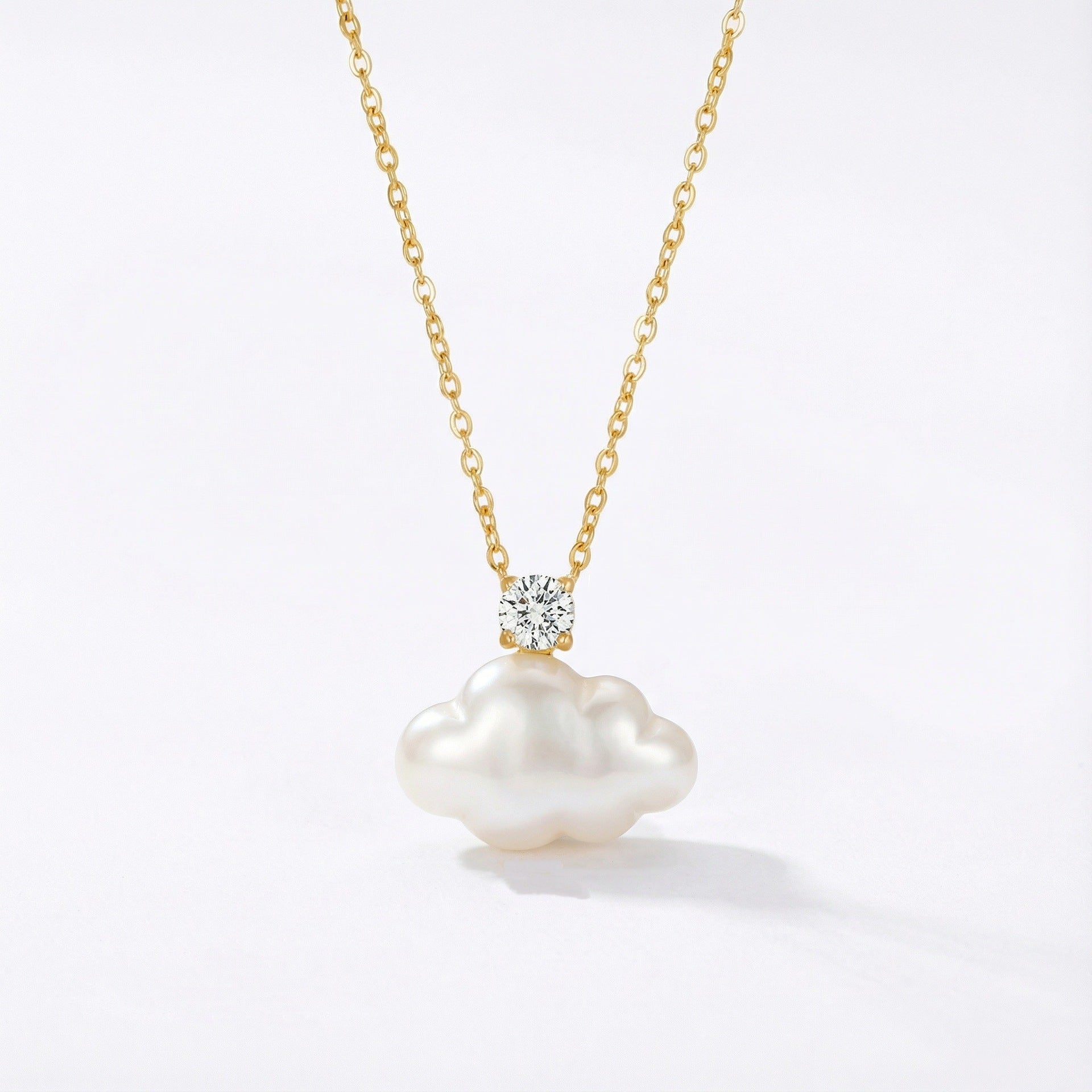 Cute White Cloud Charm Gold CZ Pearl Anti Tarnish Copper Necklace Bulk