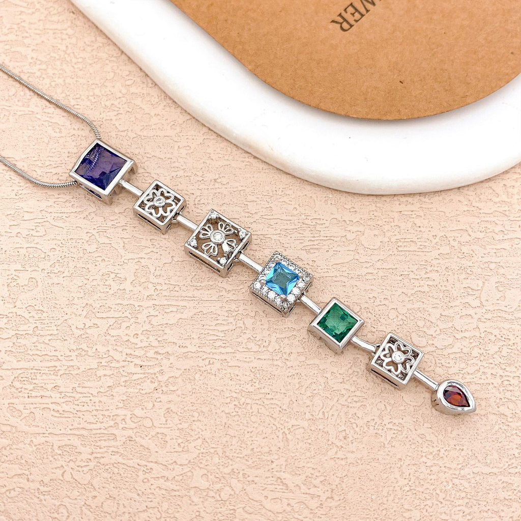 Designer Rainbow Crystal Gold Silver CZ Stainless Steel Necklace Bulk