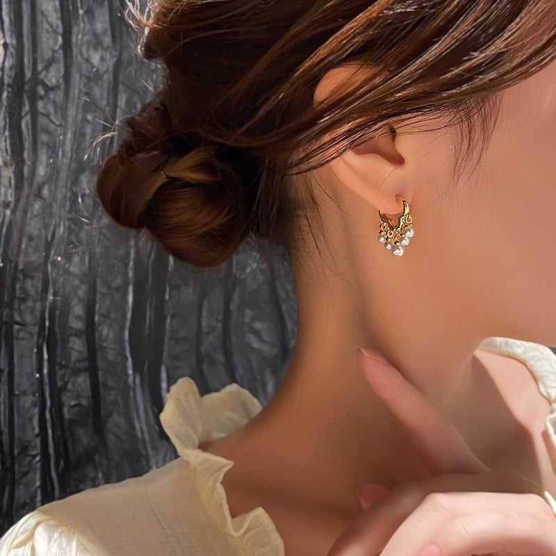 White Luxury Clover Gold Plated Pearl Hoop Earrings For Women Bulk