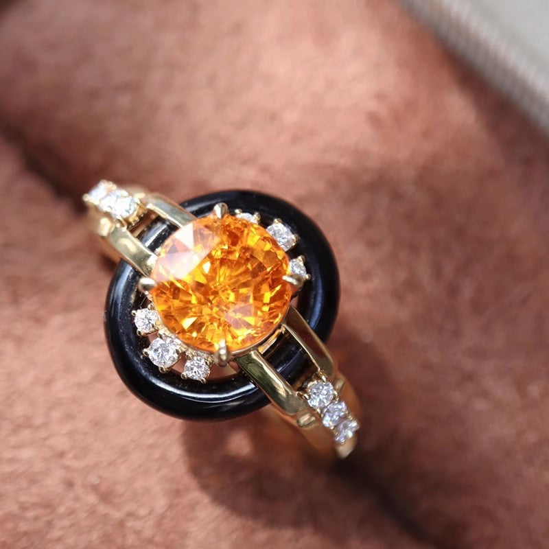 Round Yellow Black CZ 18K Gold Anti Tarnish Free Size Ring Bulk Main image