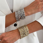 Heavy Look Square Stone Style Gold Silver Plated Beads Bracelet Bulk