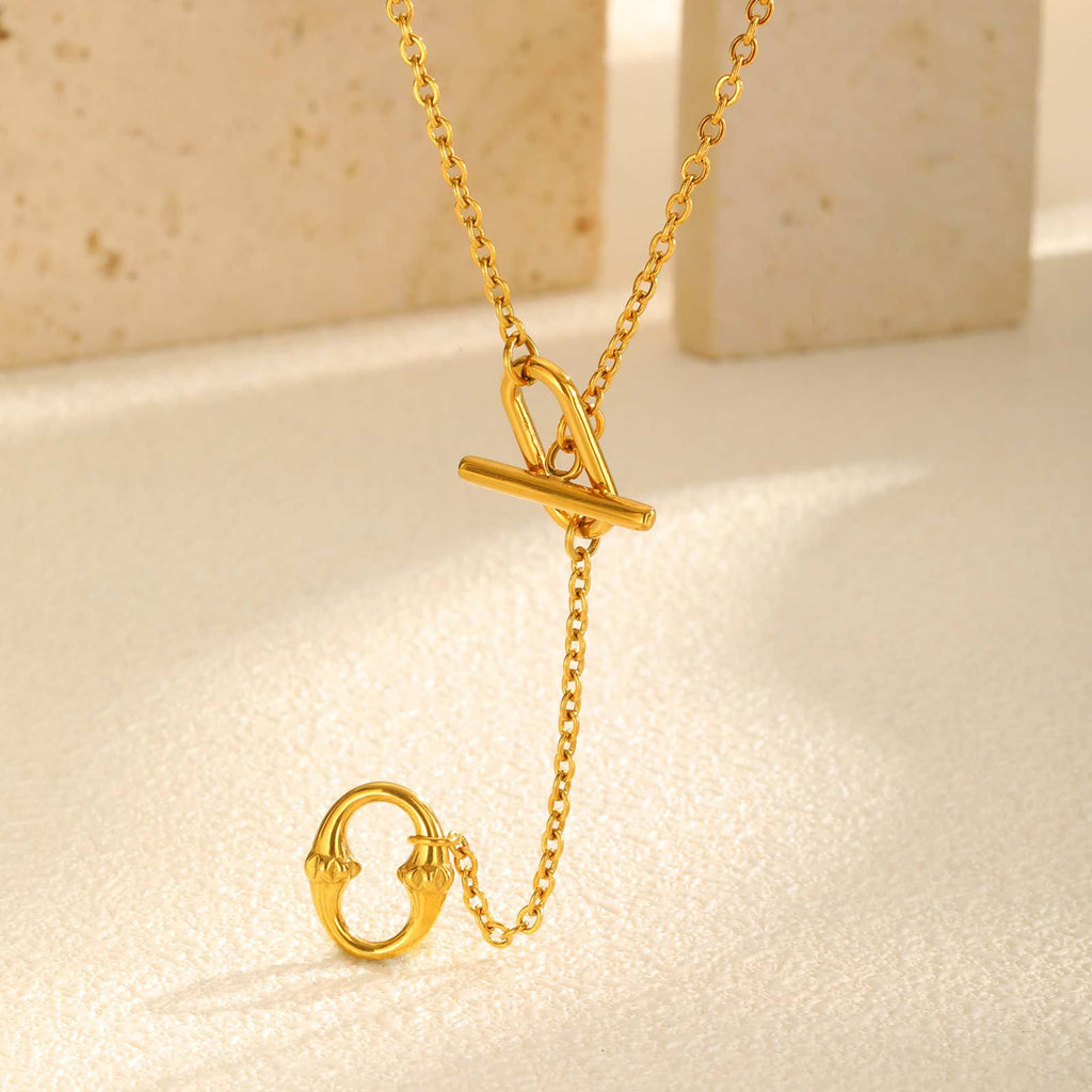 Bulk Simple Y-Style Toggle Gold Plated Plain Stainless Steel Necklace