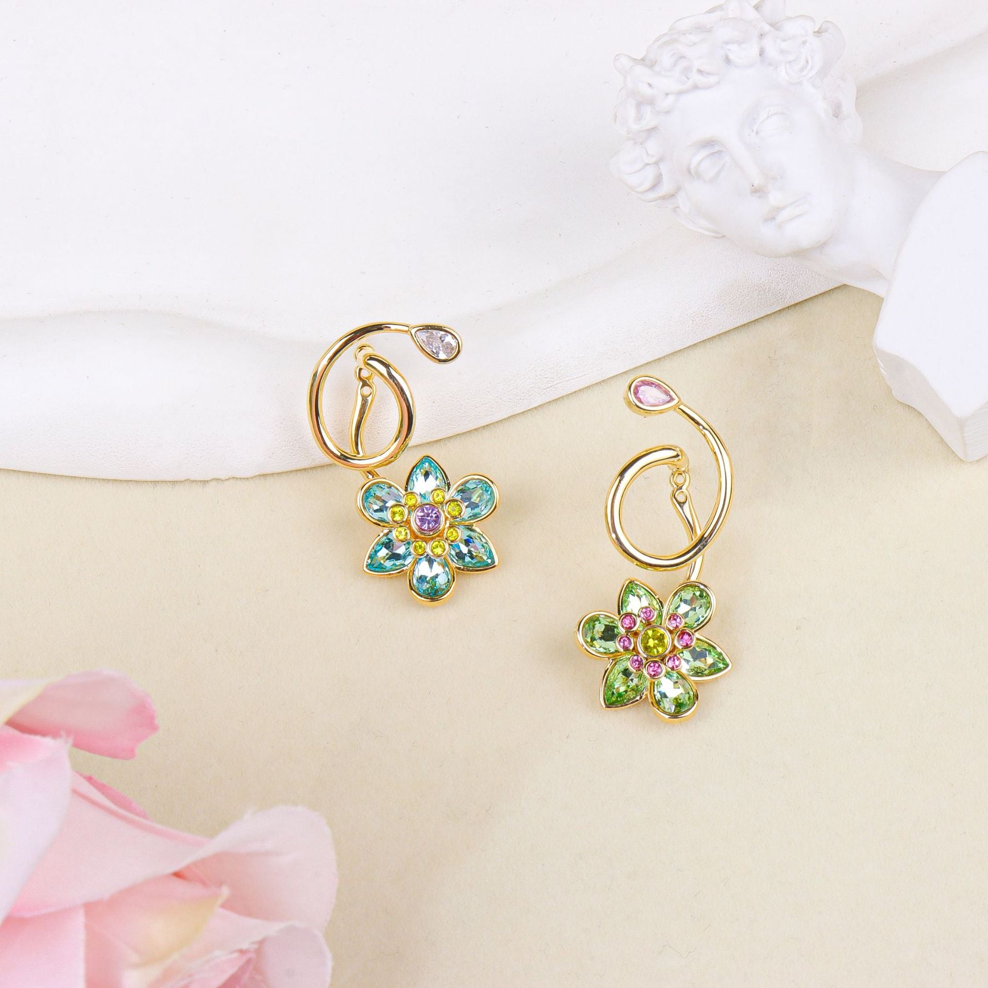 Multi Color Floral Designer Gold CZ Copper Necklace Combo Set Wholesale