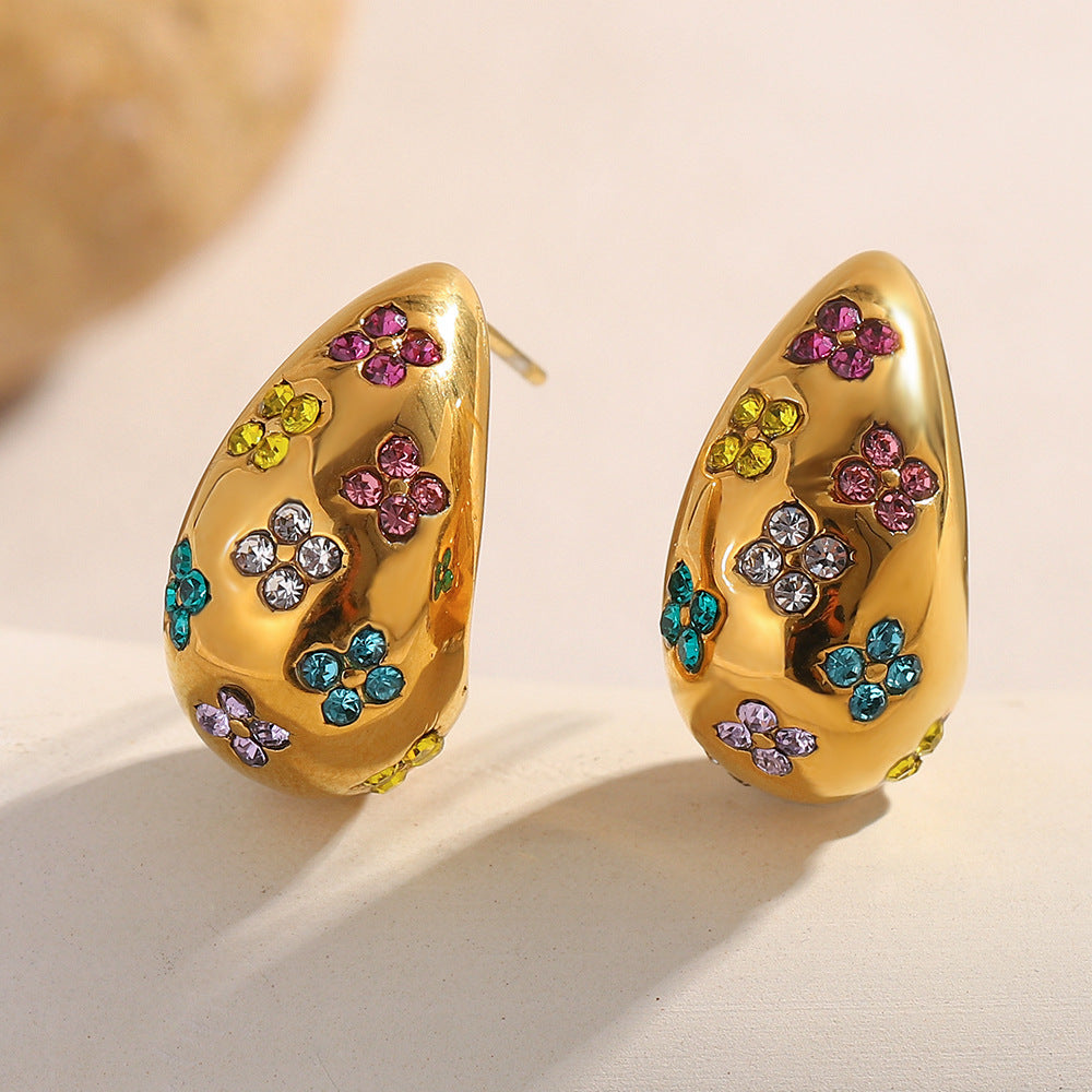 Flower Multi 18K Gold Cubic Zirconia Stainless Steel Stud Earring Bulk Secondary image