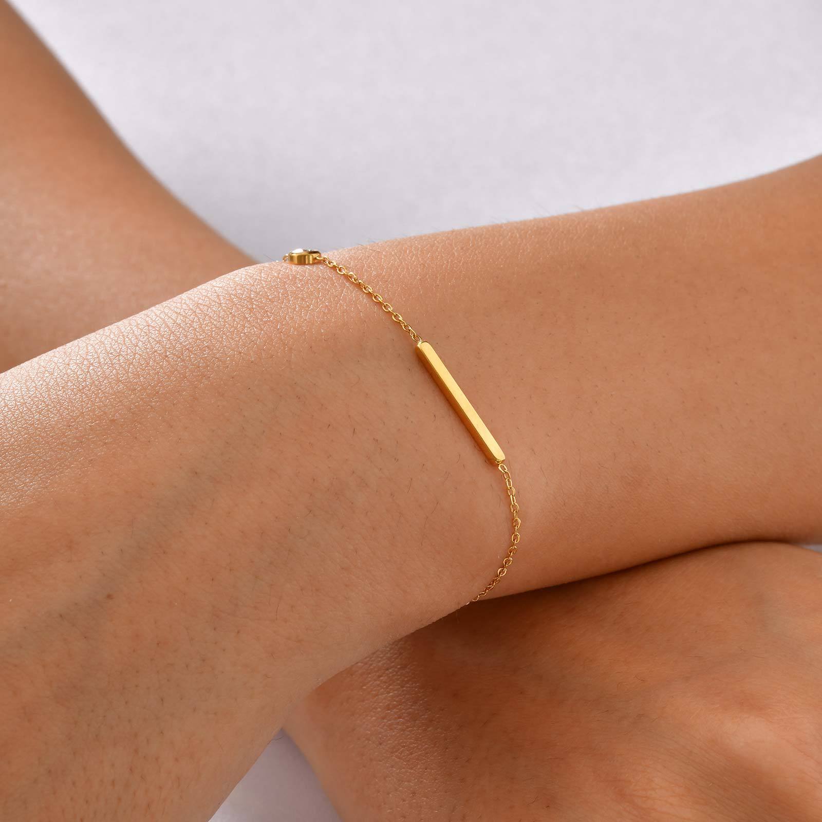 Gold Minimal Bar Plain Stainless Steel Bracelet Pendant Chain Combo Bulk Secondary image