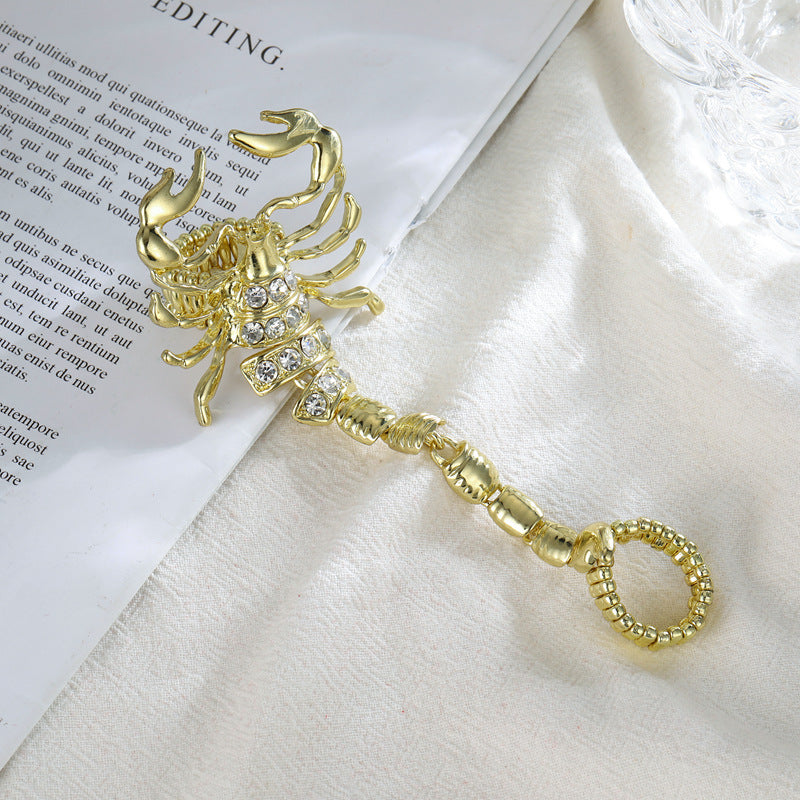 Scorpion Chain Cubic Zirconia 18K Gold Free Size Ring For Women Bulk