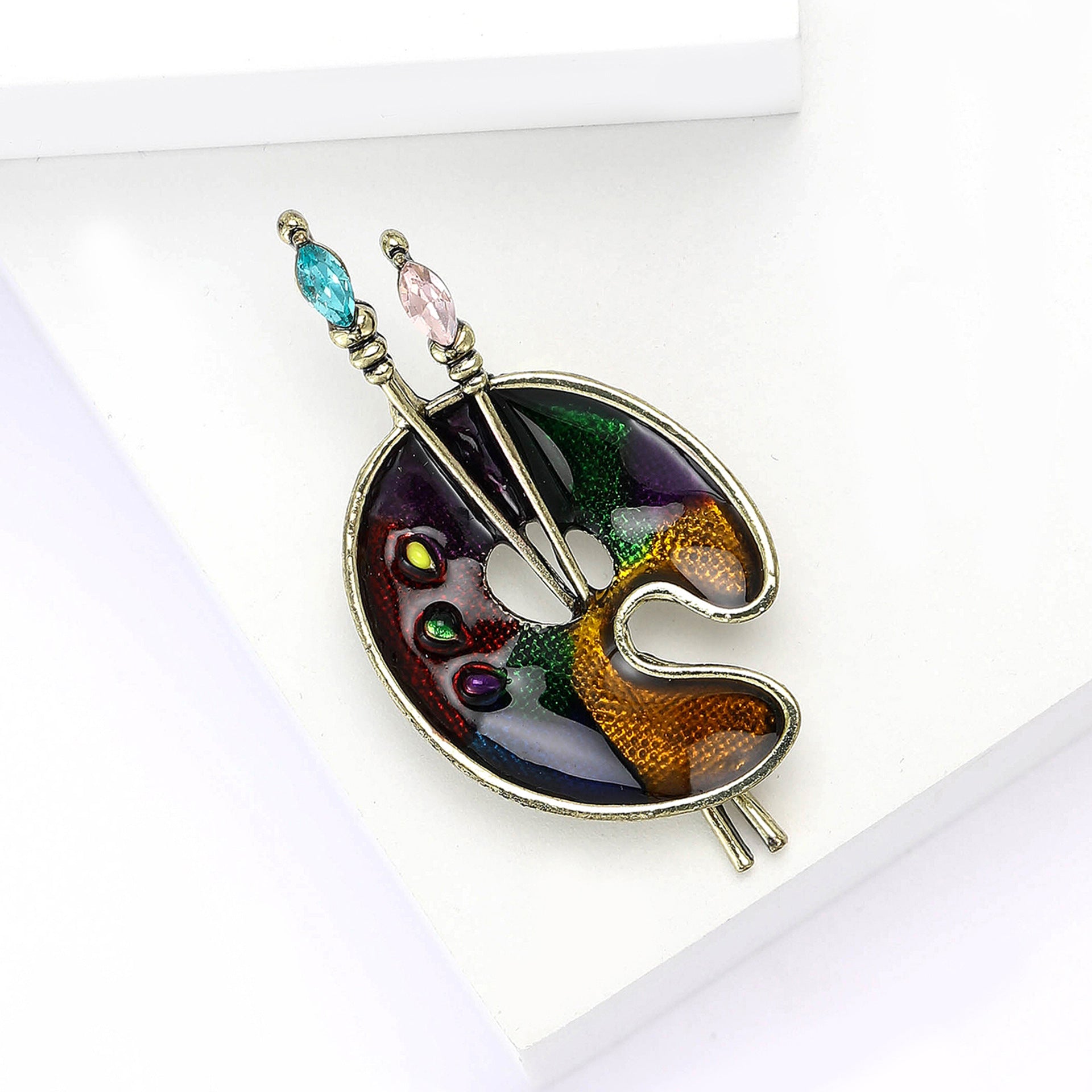 Multi Color Artistic Paint Tray Gold Enamel Brooch For Women Bulk