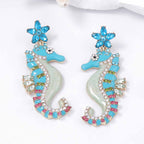 Seahorse Flower Multi CZ Enamel Anti Tarnish Dangler Earring Bulk