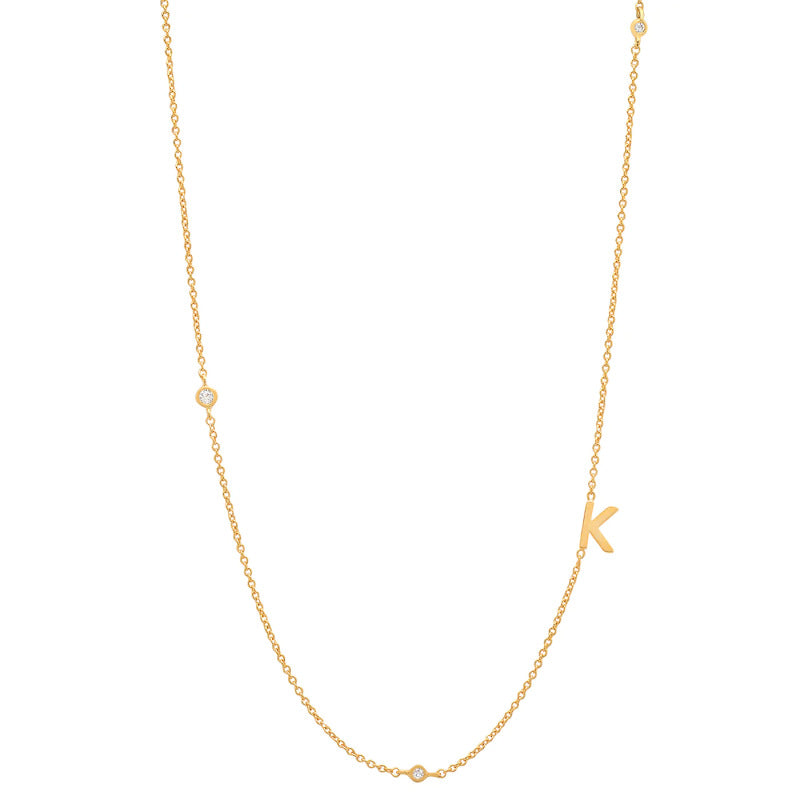 Initial Alphabets Letters 18K Gold Cubic Zirconia Stainless Steel Anti Tarnish Necklace For Women