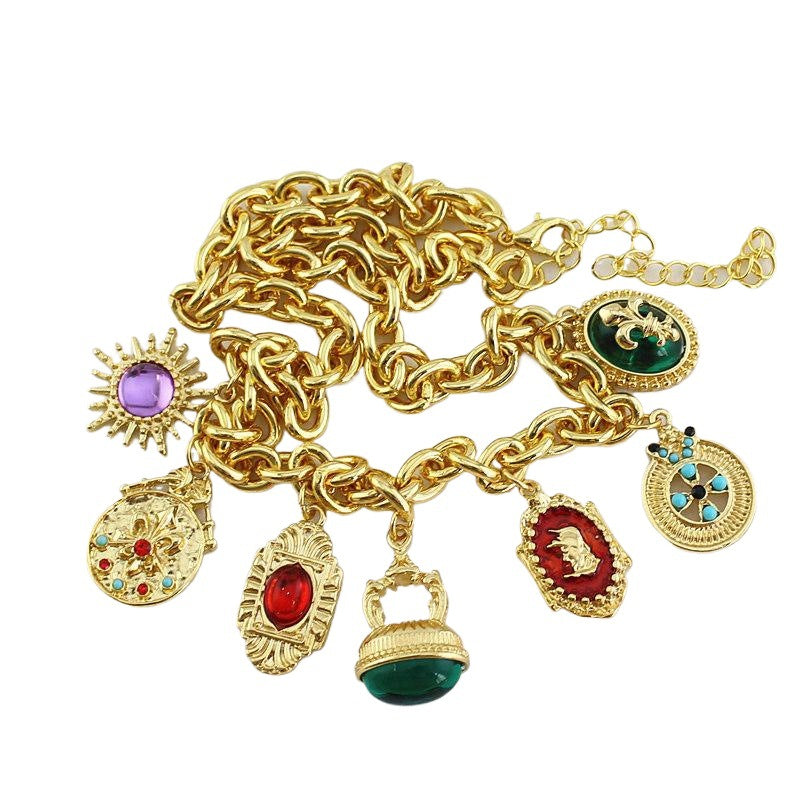 Multi Gemstone Green Red Green Anti Tarnish Charm Necklace Women Bulk