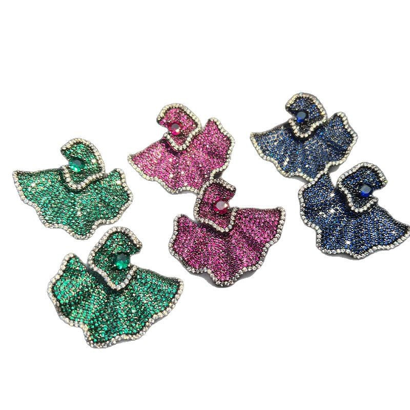 Wave Flower Studded CZ Crystal Green Blue Dangler Earring Bulk