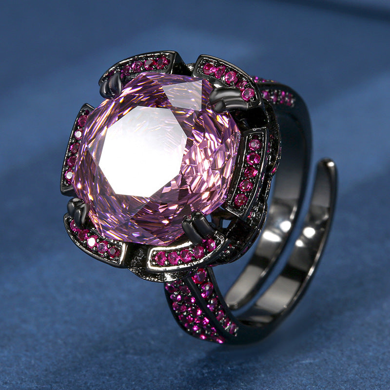 Rose Pink Purple Solitaire CZ Anti Tarnish Adjustable Ring Bulk