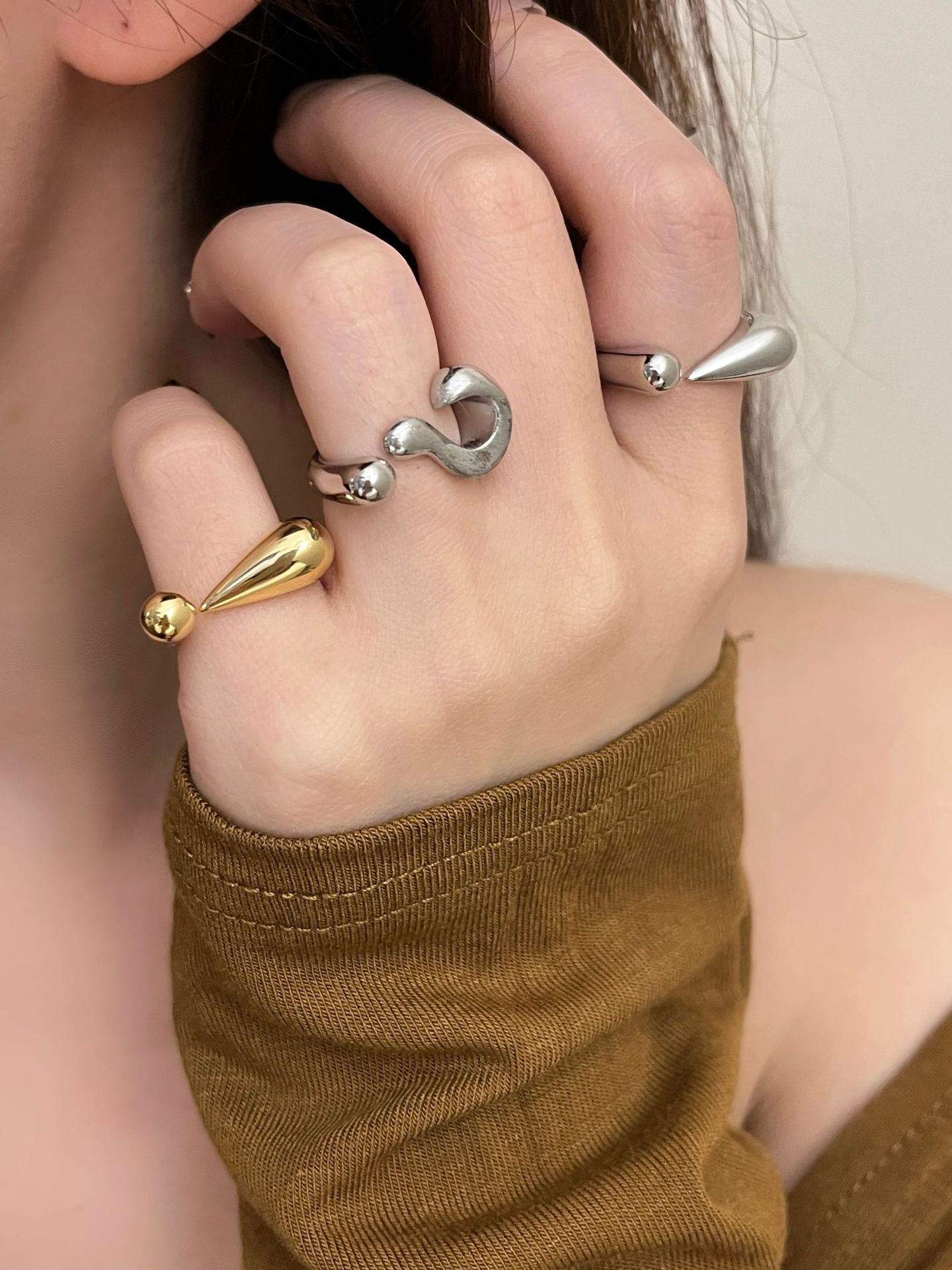 Retro Question Mark Exclamation Mark 18K Gold Silver Anti Tarnish Adjustable Ring For Women