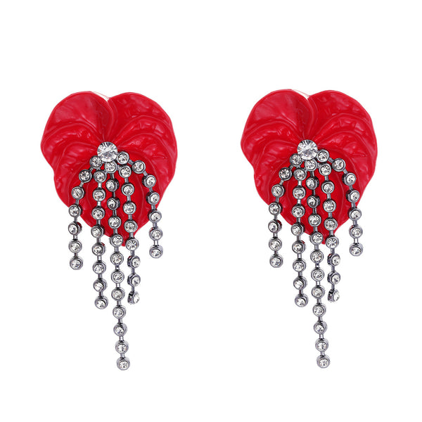 Multi Color Enamel Flower Silver Plated CZ Crystal Dangle Earrings Bulk Secondary image