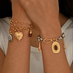 Gold Silver Heart Layered Bracelet Wrist Wear For Women Bulk
