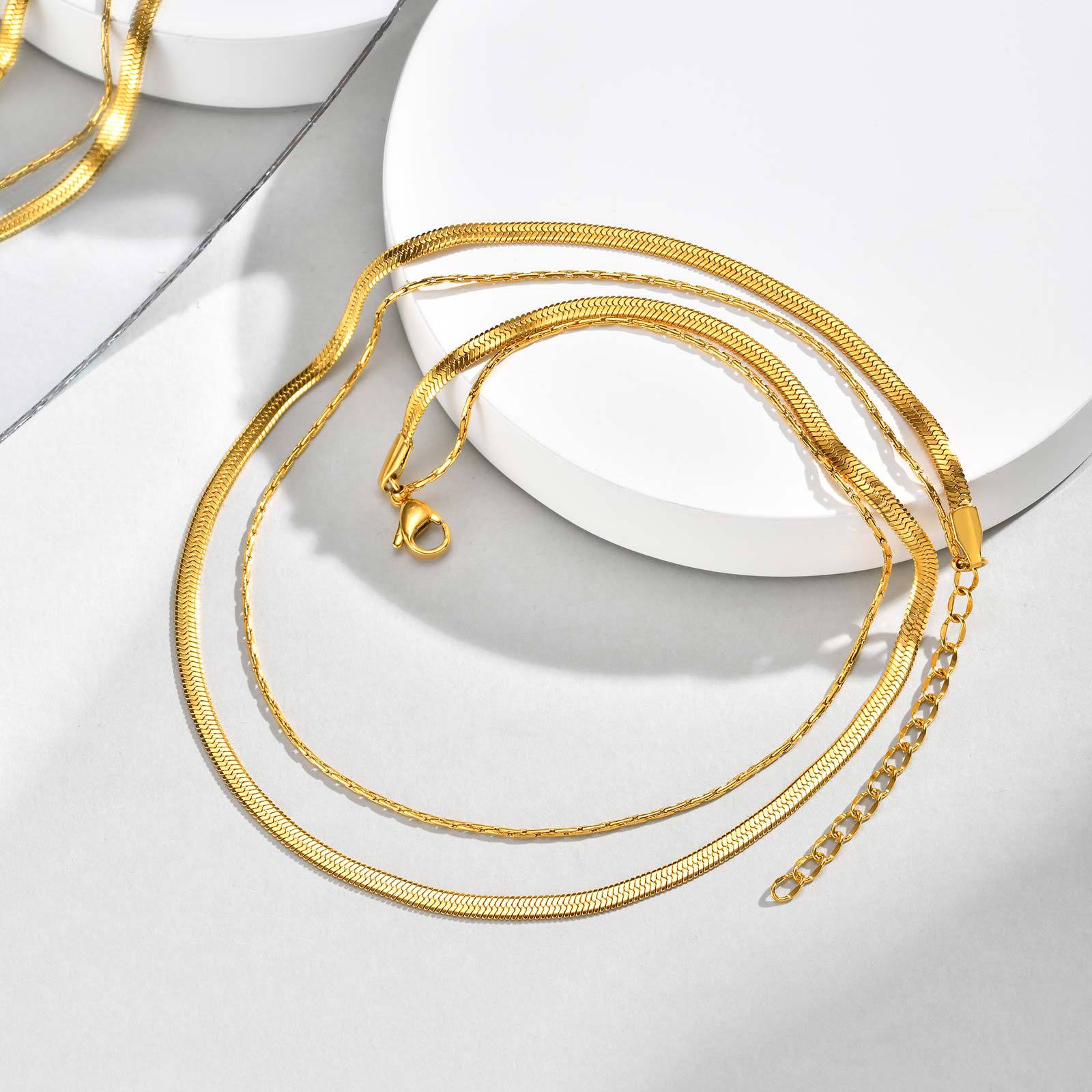 Bulk Layered Flat Chain Gold Anti Tarnish Stainless Steel Necklace