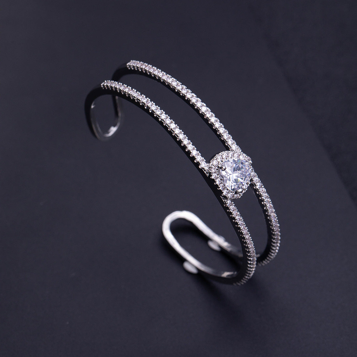 Bulk Heart Layered Silver Plated CZ Anti Tarnish Copper Cuff & Kada Main image