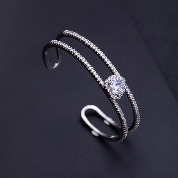 Bulk Heart Layered Silver Plated CZ Anti Tarnish Copper Cuff & Kada Main image