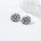 White Designer Floral Cluster Black Rhinestone Alloy Stud Earrings Bulk