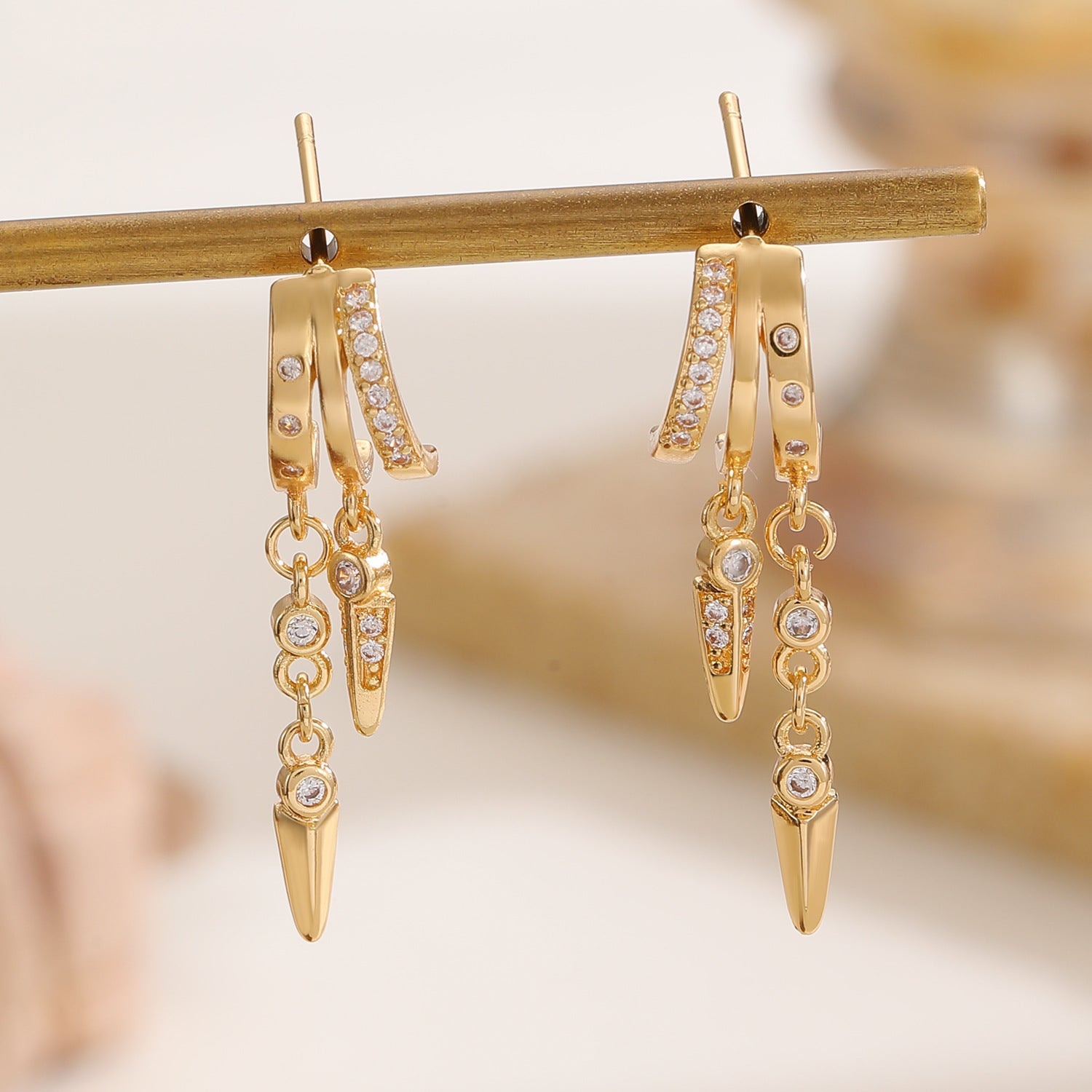Designer Gold Plated CZ Copper Multi Layer Huggie Drop Earrings Bulk