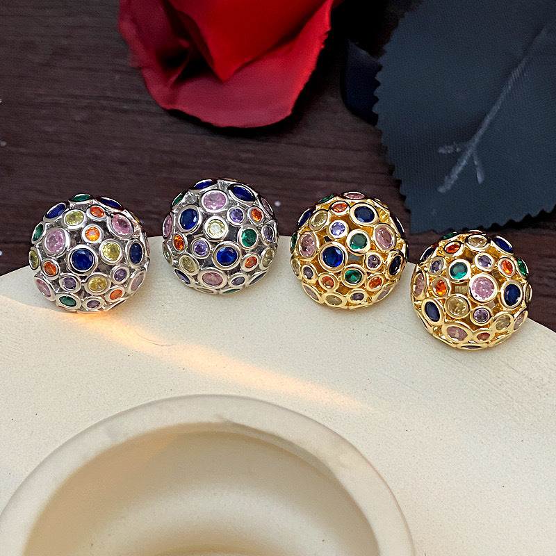 Round Sphere Navratna Gold Silver Plated CZ Copper Stud Earrings Bulk Main image