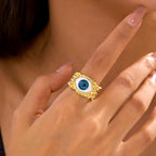 Evil Eye 18K Gold Blue Green Adjustable Band Ring For Women Bulk
