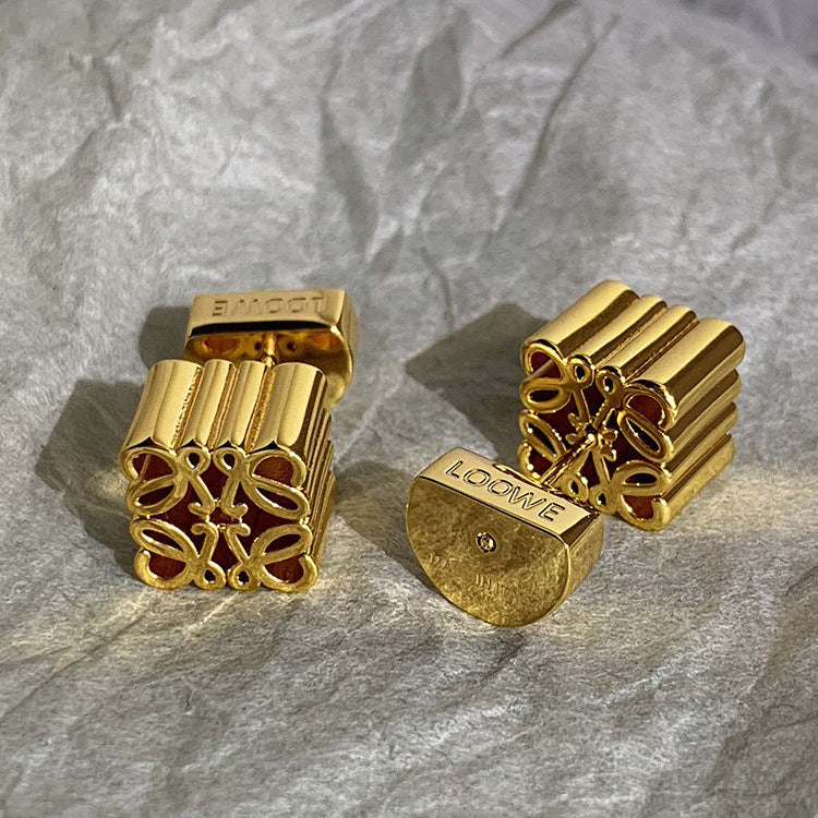 Square Filigree 18K Gold Silver Anti Tarnish Stud Earring Women Bulk