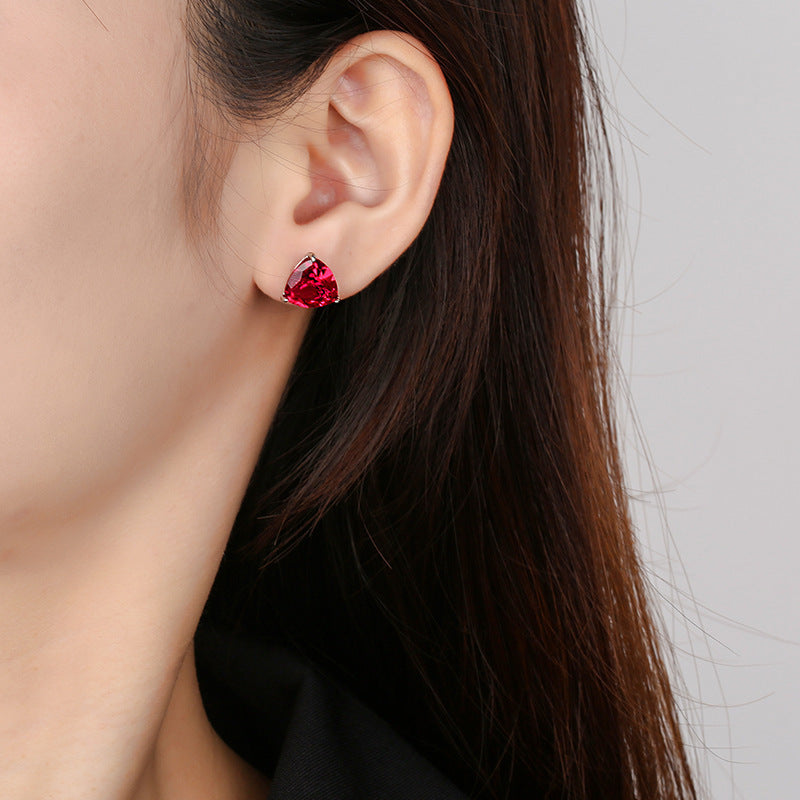 Designer Trillion Cut Silver Plated CZ Copper Stud Earrings Wholesale Secondary image