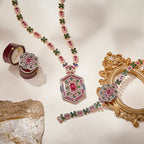 Hexagon Design Gold CZ Kundan-Polki Copper Necklace Combo Set Wholesale