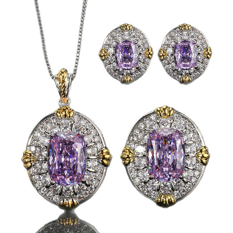 Elegant Round Shape Gold Plated CZ Copper Necklace Combo Set Wholesale