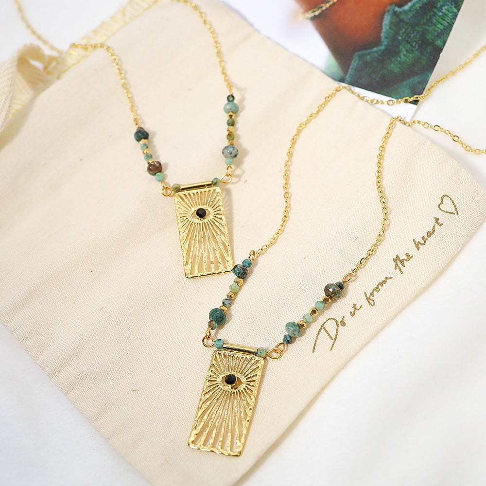 Designer Green Beads Gold Plated Sunburst Stainless Steel Necklace Bulk