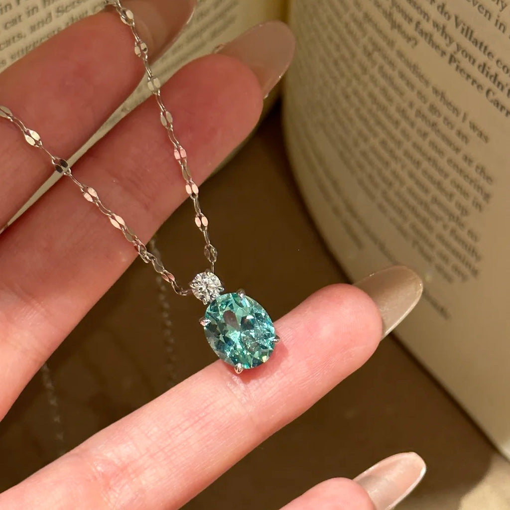 Designer Oval Cut Aquamarine CZ Silver Copper Necklace Earring Set Bulk