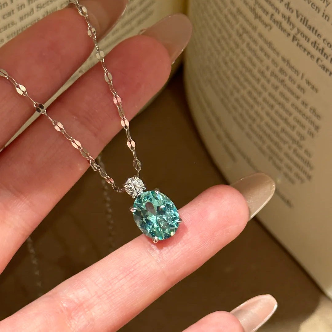 Designer Oval Cut Aquamarine CZ Silver Copper Necklace Earring Set Bulk