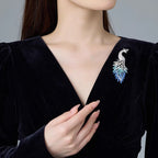 Peacock Cubic Zirconia Crystal Blue Red Silver Brooch For Women Bulk