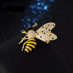 Black Yellow Honey Bee Gold Cubic Zirconia Copper Brooch For Women Bulk