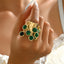Hanging Charm Green Gold Anti Tarnish Free Size Band Ring Women Bulk