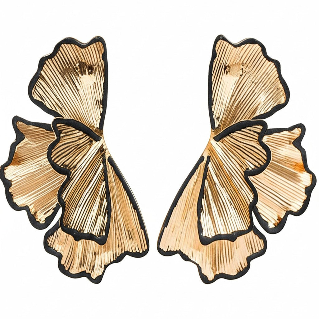 Beaten Finish Leaf 18K Gold Black Dangler Earring For Women Bulk