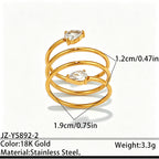 Designer Multi-Layer Gold Plated CZ Stainless Steel Fancy Ring Bulk