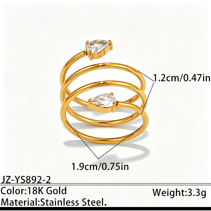 Designer Multi-Layer Gold Plated CZ Stainless Steel Fancy Ring Bulk