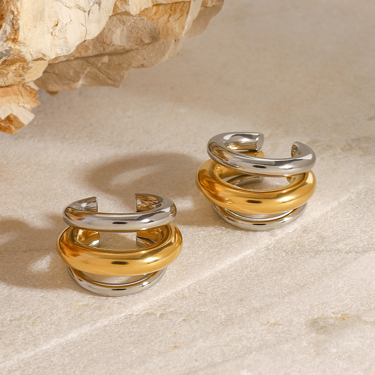 Two Tone 18K Gold Silver Anti Tarnish Stainless Steel Ear Cuff Earring For Women Secondary image