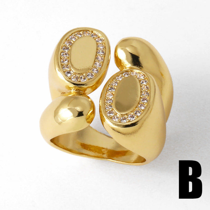 Luxury Gold Plated Oval White CZ Sculptural Copper Fancy Ring Wholesale