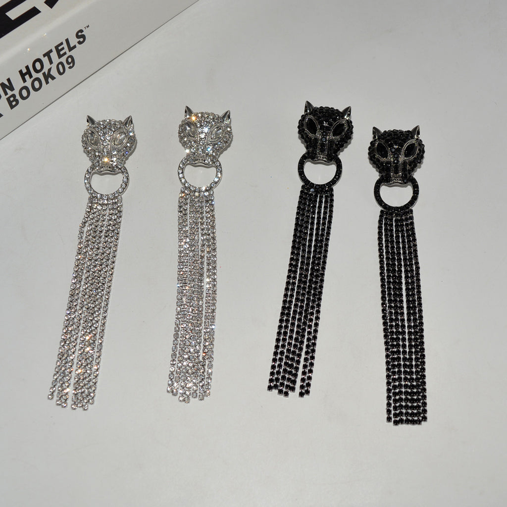 Long Panther Cubic Zirconia Silver Dangler Tassel Earring Women Bulk