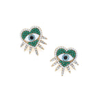 Evil Eye Heart 18K Gold Plated Green Cubic Zirconia Stud Earrings Bulk