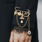 Gold Abstract Face Eye Pearl Enamel Brooch For Women Bulk